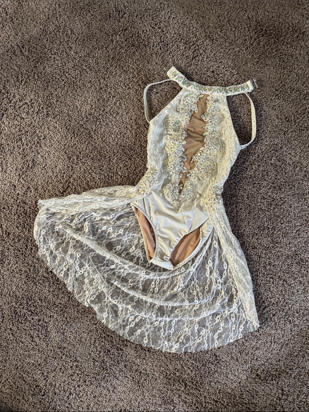 Glamour Ivory Lace Halter Dance Costume with Sparkle Accents